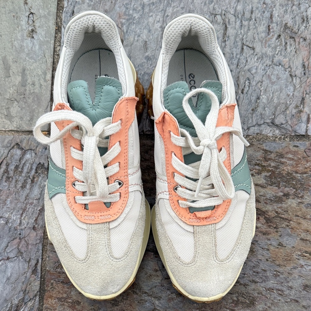 Ecco Women's Cream, Green, and Orange Sneakers